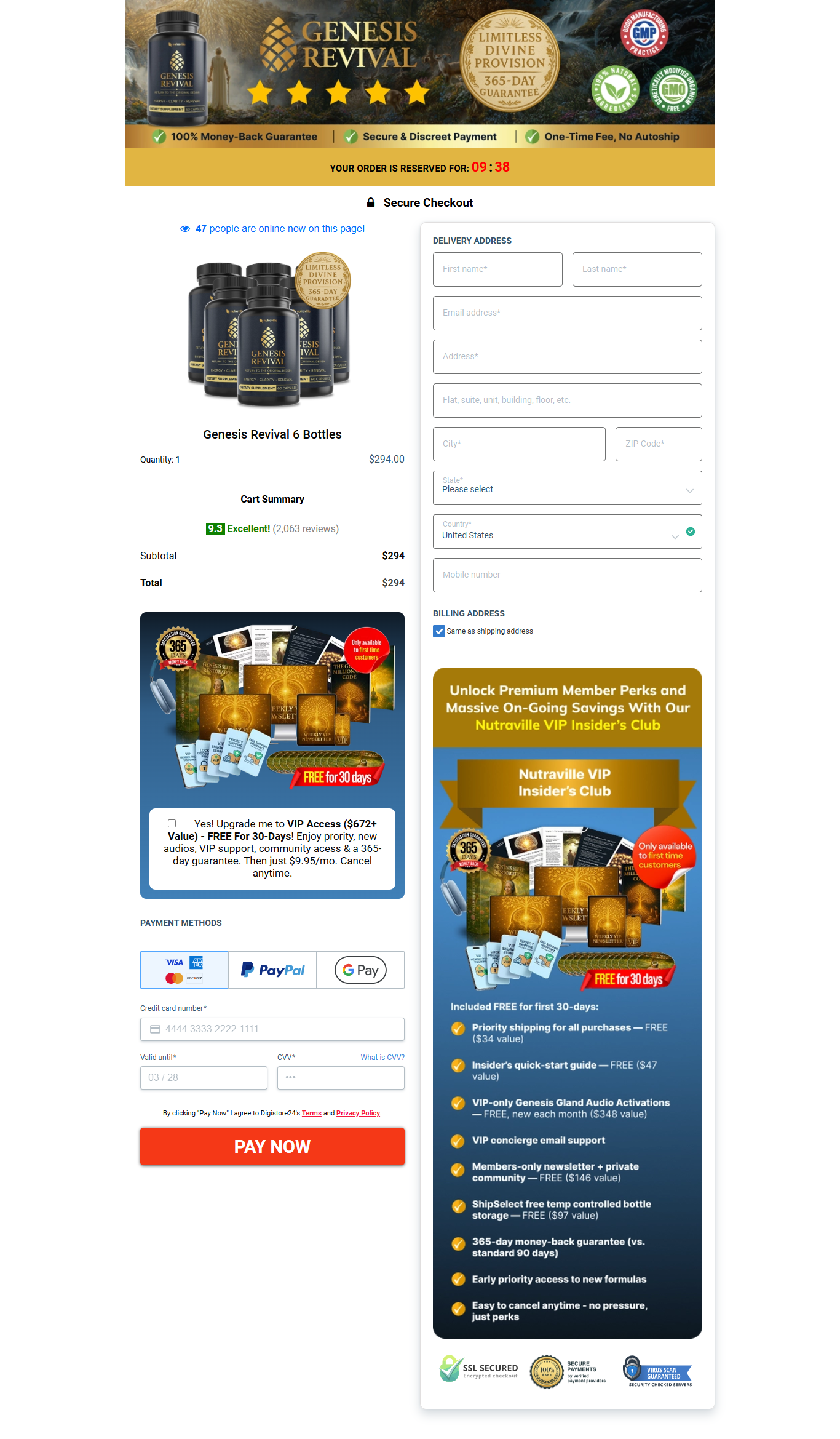 Genesis Revival Payment Screen